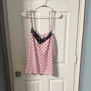 Pink Polka Dot Lace-Trim Camisole
